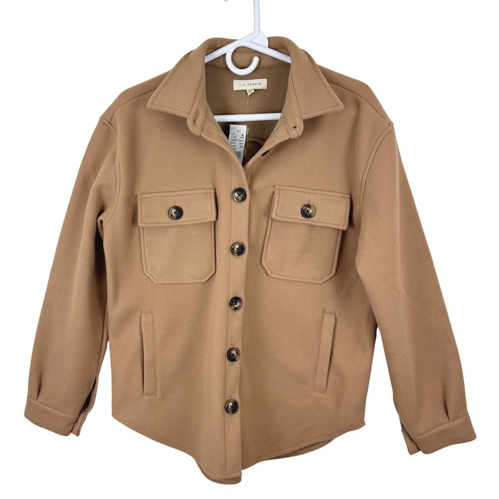 Khaki Button Frontโ Oversized Shacket Shirt Jacket Casual Neutral Layering NWT